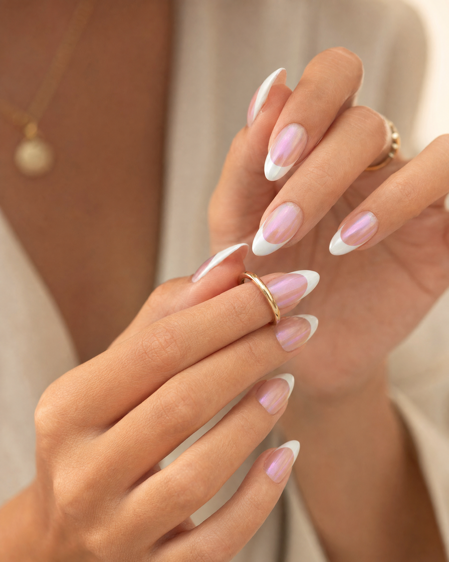 Opal French Tip Almond Press-On Nails