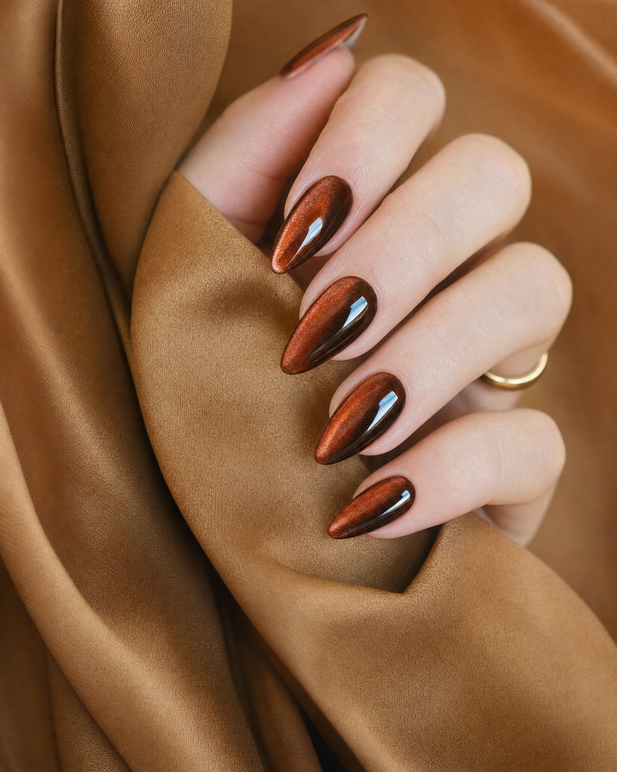 Copper Cat-Eye Almond Press-On Nails